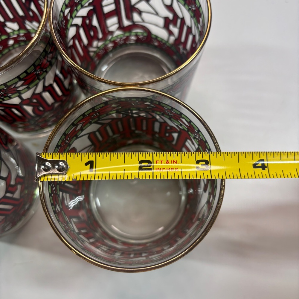 4 Vintage Houze Stained Glass Christmas Happy Holidays 4" Tumblers Glasses - Picture 10 of 10